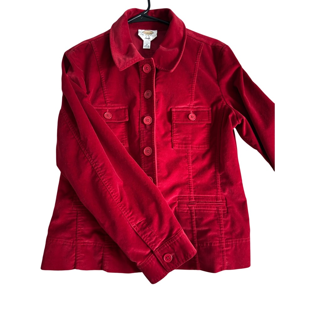 Talbots Petites Red Stretch Corduroy Button Front Jacket Size 14P